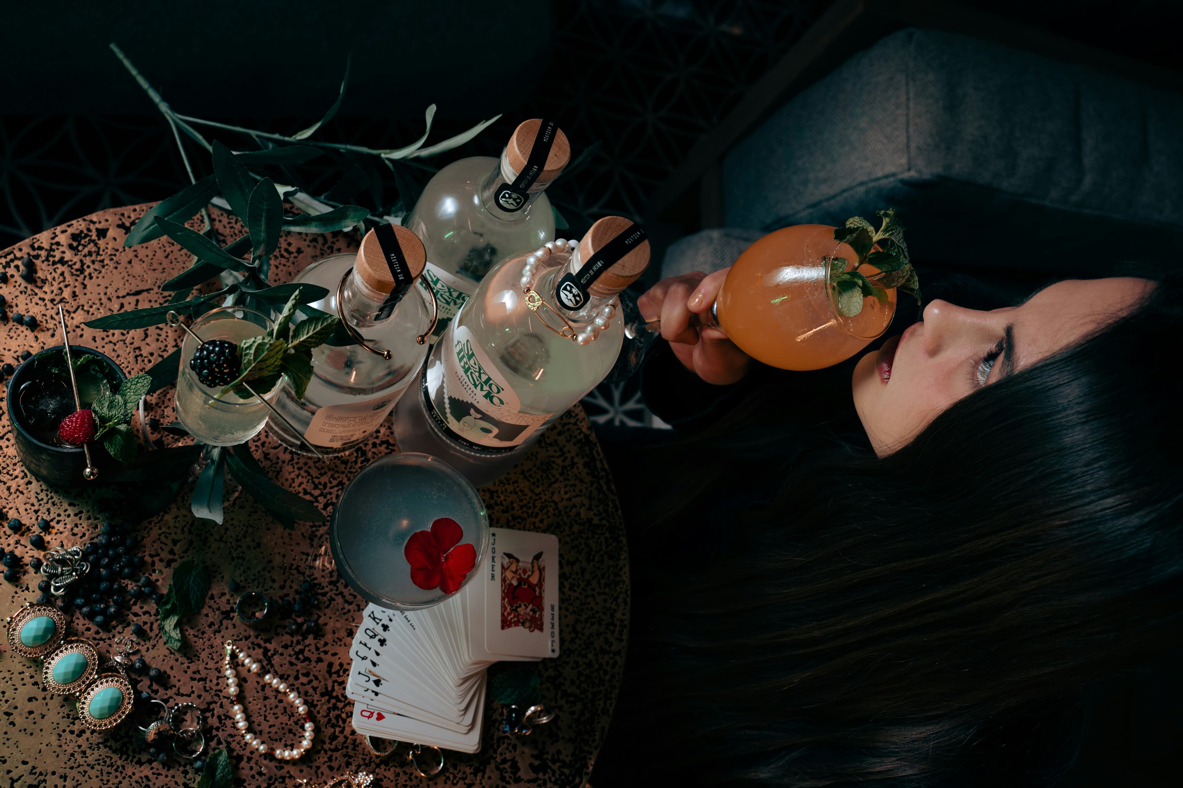 a overhead shot of liquor bottles